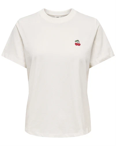 JDY - JDYPisa Print T-Shirt - Cloud Dancer/Cherry